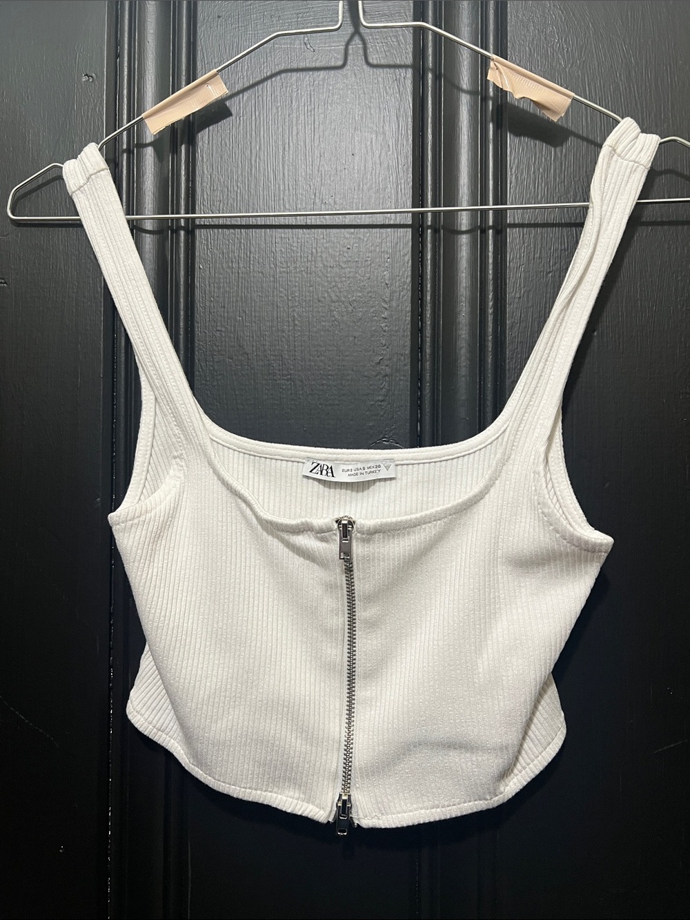 ZARA White Ribbed Zip-Front Cropped Tank